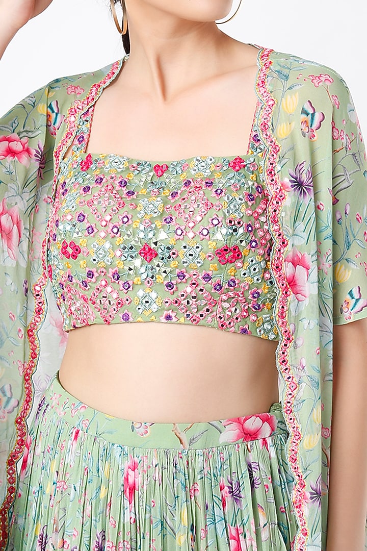 Mint  Green Embroidered Wedding Lehenga Set by Aneesh Agarwaal PRET at Pernia's Pop Up Shop