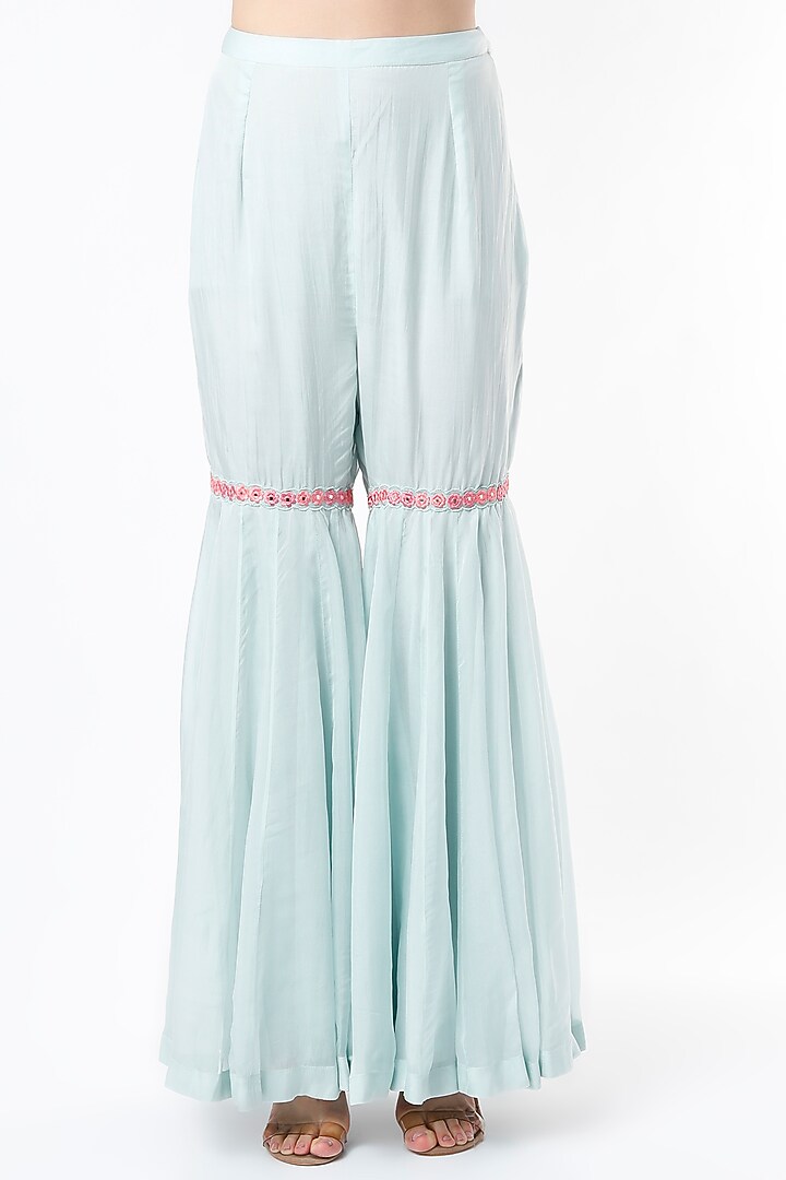 Powder Blue Georgette Thread Embroidered Gharara Set by Aneesh Agarwaal PRET at Pernia's Pop Up Shop