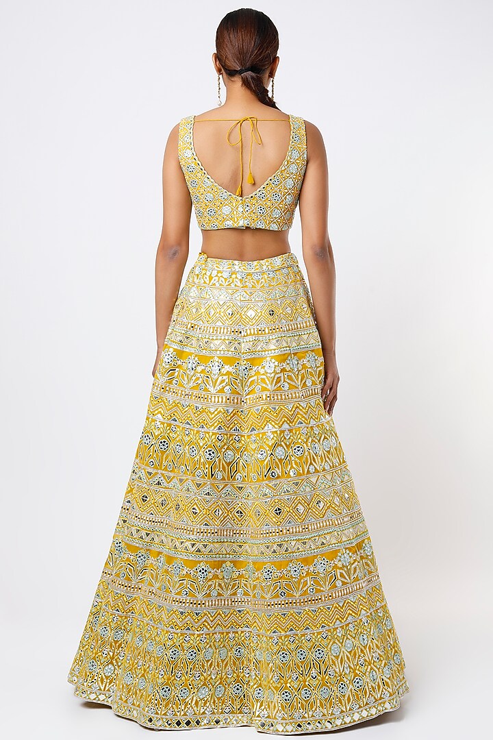 Lemon Yellow Embellished Bridal Lehenga Set by Aneesh Agarwaal at Pernia's Pop Up Shop