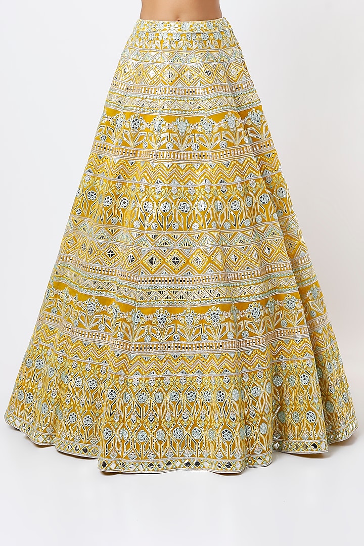 Lemon Yellow Embellished Bridal Lehenga Set by Aneesh Agarwaal at Pernia's Pop Up Shop