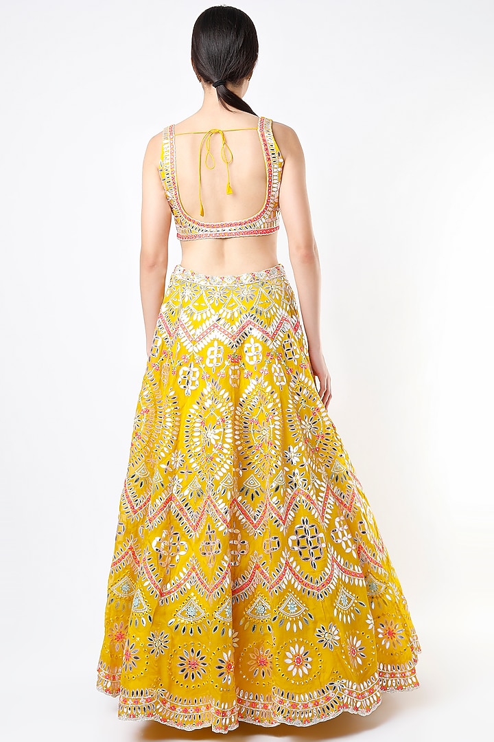 Dandelion Yellow Embroidered Bridal Lehenga Set by Aneesh Agarwaal at Pernia's Pop Up Shop