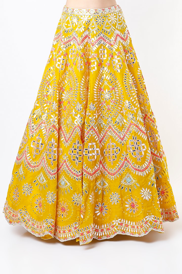 Dandelion Yellow Embroidered Bridal Lehenga Set by Aneesh Agarwaal at Pernia's Pop Up Shop