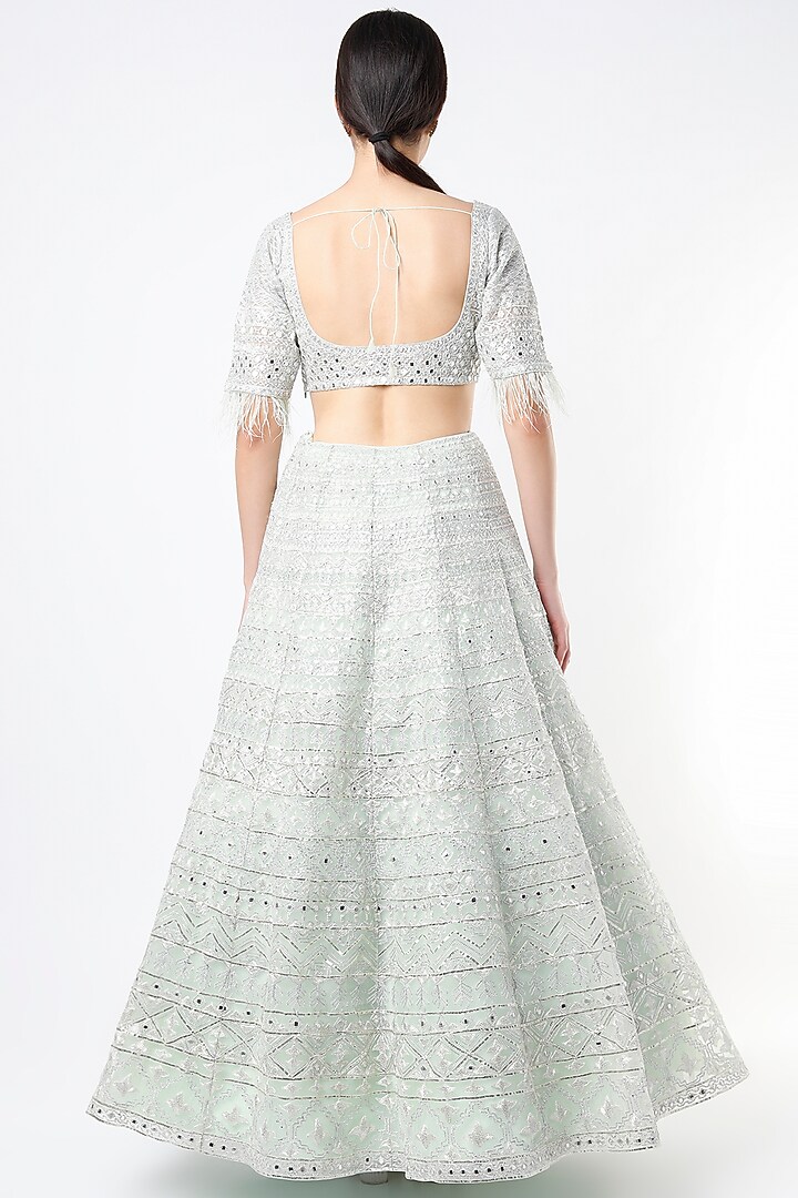 Ice Blue Embroidered Bridal Lehenga Set by Aneesh Agarwaal at Pernia's Pop Up Shop