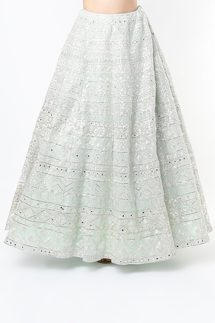 Ice Blue Embroidered Bridal Lehenga Set by Aneesh Agarwaal at Pernia's Pop Up Shop