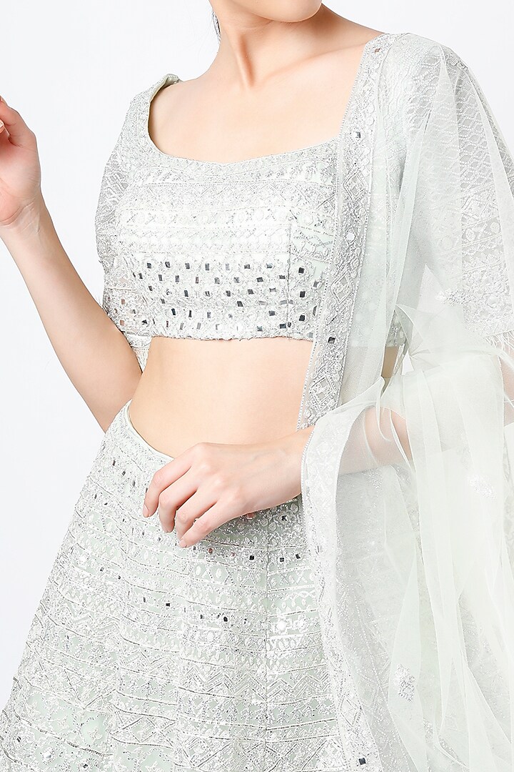 Ice Blue Embroidered Bridal Lehenga Set by Aneesh Agarwaal at Pernia's Pop Up Shop