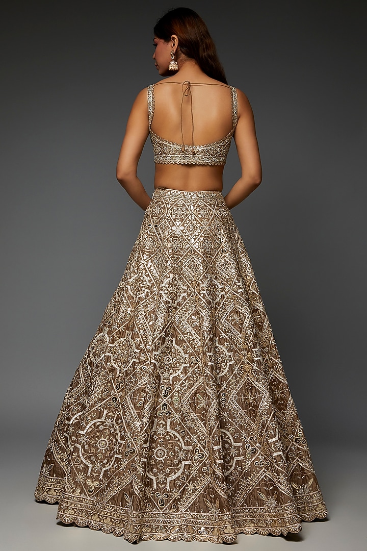 Gold Silk Organza Embroidered Bridal Lehenga Set by Aneesh Agarwaal at Pernia's Pop Up Shop