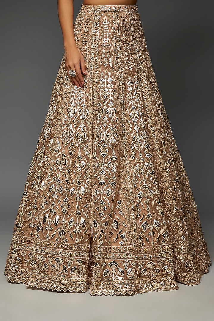 Gold Silk Organza Embroidered Bridal Lehenga Set by Aneesh Agarwaal at Pernia's Pop Up Shop