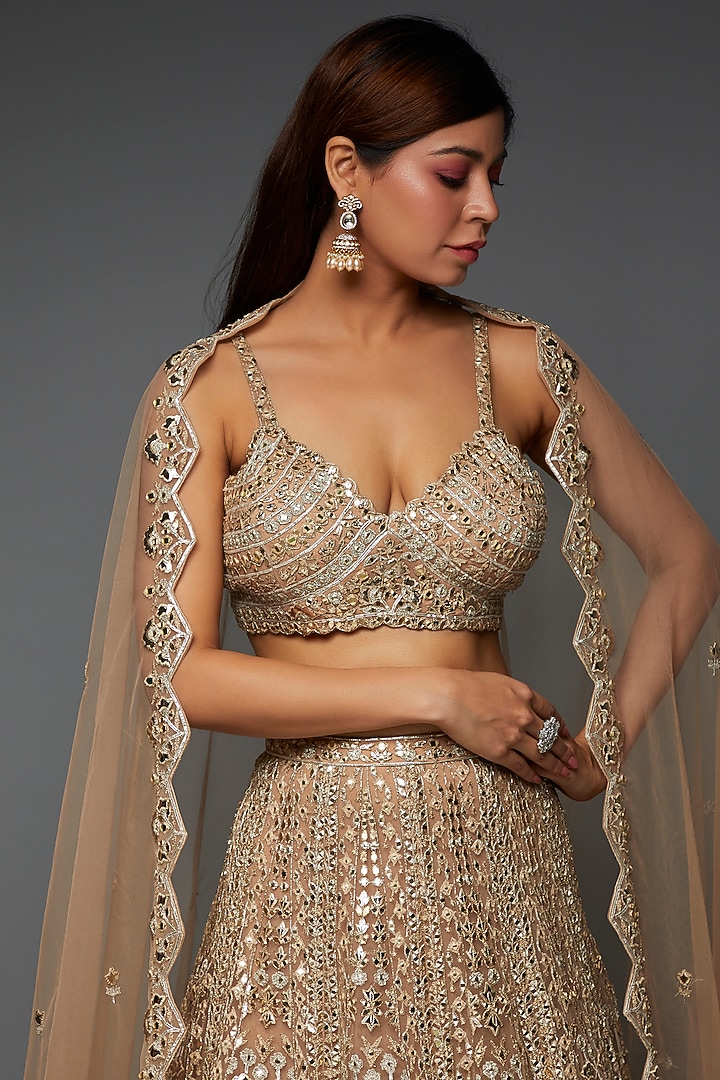 Gold Silk Organza Embroidered Bridal Lehenga Set by Aneesh Agarwaal at Pernia's Pop Up Shop