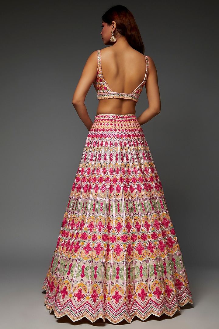 Multi-Colored Soft Organza Embroidered Bridal Lehenga Set by Aneesh Agarwaal at Pernia's Pop Up Shop