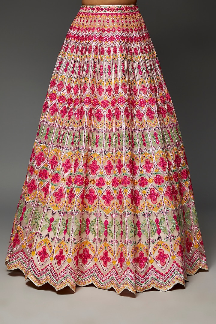 Multi-Colored Soft Organza Embroidered Bridal Lehenga Set by Aneesh Agarwaal at Pernia's Pop Up Shop