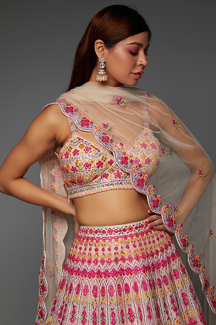 Multi-Colored Soft Organza Embroidered Bridal Lehenga Set by Aneesh Agarwaal at Pernia's Pop Up Shop