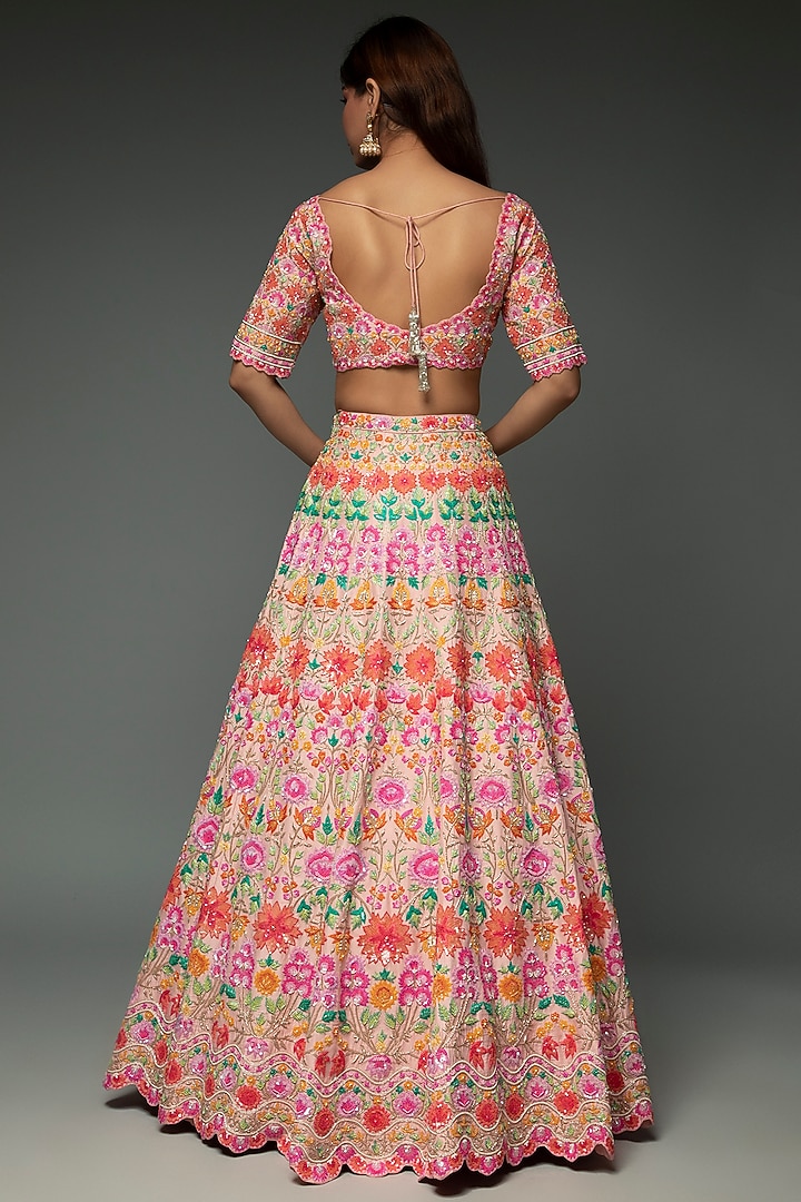 Salmon Pink Silk Organza Embroidered Bridal Lehenga Set by Aneesh Agarwaal at Pernia's Pop Up Shop