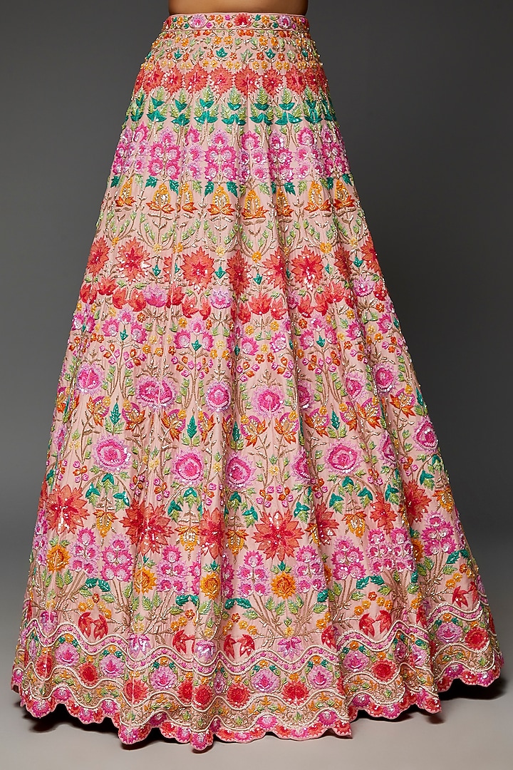 Salmon Pink Silk Organza Embroidered Bridal Lehenga Set by Aneesh Agarwaal at Pernia's Pop Up Shop
