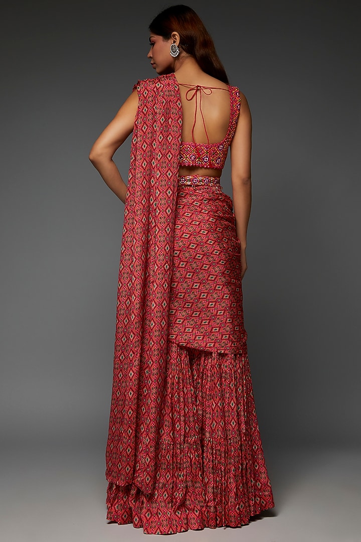 Red Chiffon & Net Paisley Printed Sharara Wedding Saree Set by Aneesh Agarwaal PRET at Pernia's Pop Up Shop