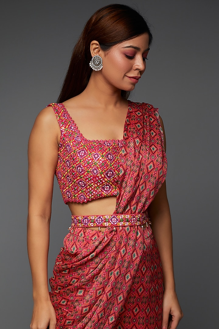 Red Chiffon & Net Paisley Printed Sharara Wedding Saree Set by Aneesh Agarwaal PRET at Pernia's Pop Up Shop