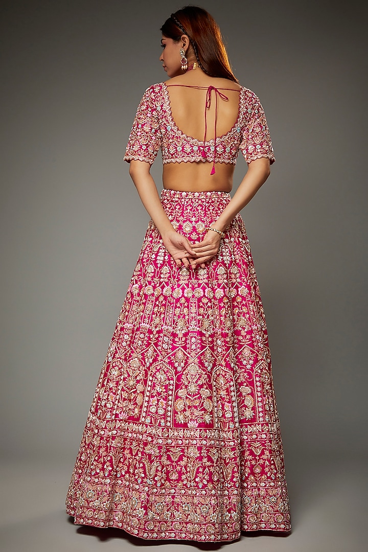 Fuchsia Soft Organza Embroidered Bridal Lehenga Set by Aneesh Agarwaal at Pernia's Pop Up Shop