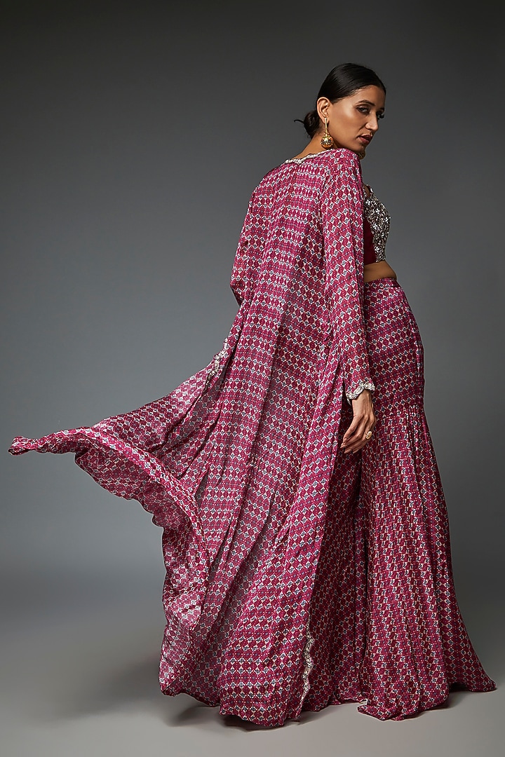 Purple Chiffon Printed Wedding Sharara Set by Aneesh Agarwaal PRET at Pernia's Pop Up Shop