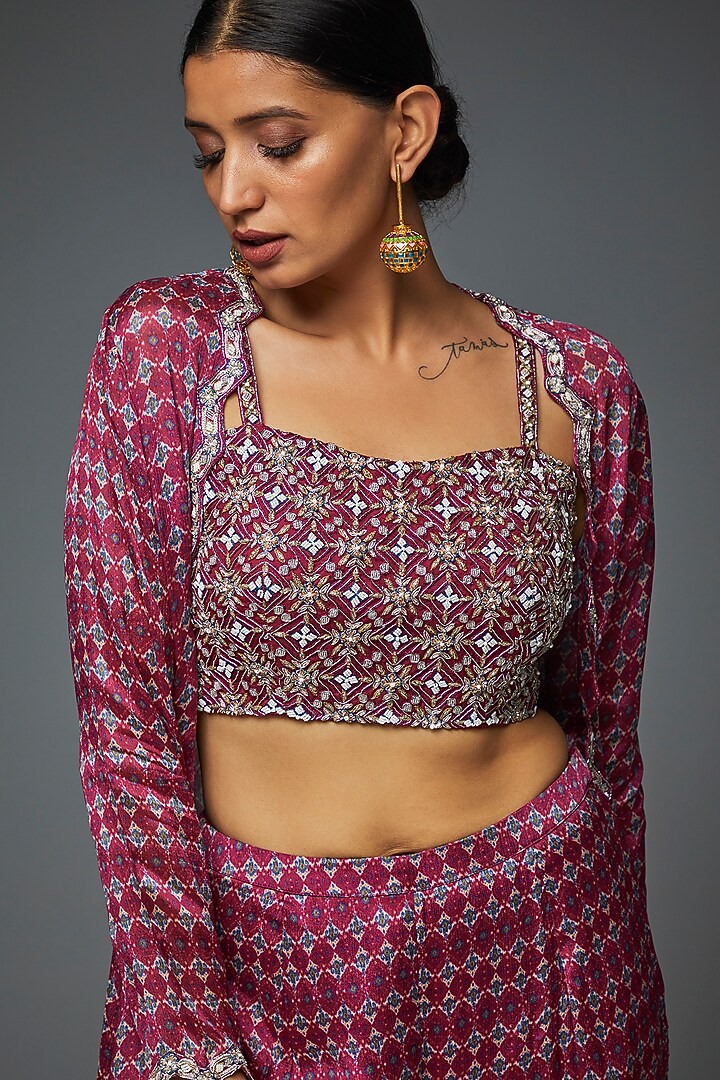 Purple Chiffon Printed Wedding Sharara Set by Aneesh Agarwaal PRET at Pernia's Pop Up Shop