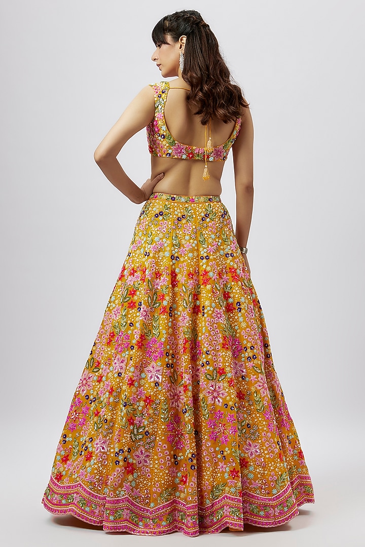 Yellow Organza Embroidered Bridal Lehenga Set by Aneesh Agarwaal at Pernia's Pop Up Shop