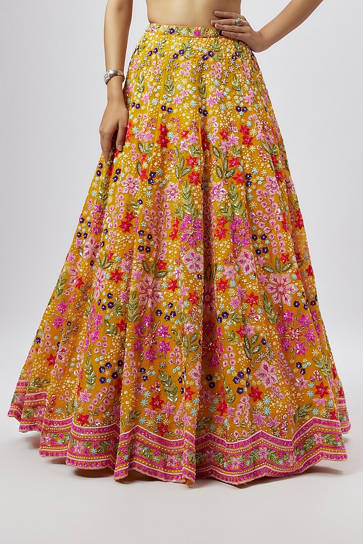 Yellow Organza Embroidered Bridal Lehenga Set by Aneesh Agarwaal at Pernia's Pop Up Shop
