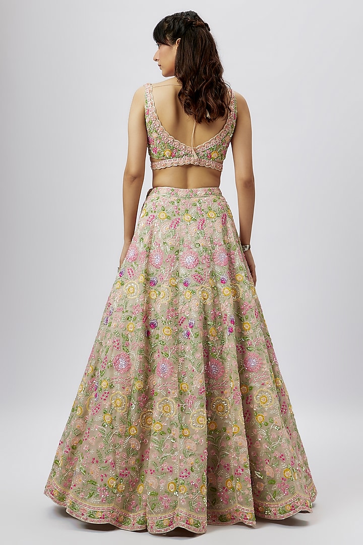 Grey Organza Embroidered Bridal Lehenga Set by Aneesh Agarwaal at Pernia's Pop Up Shop