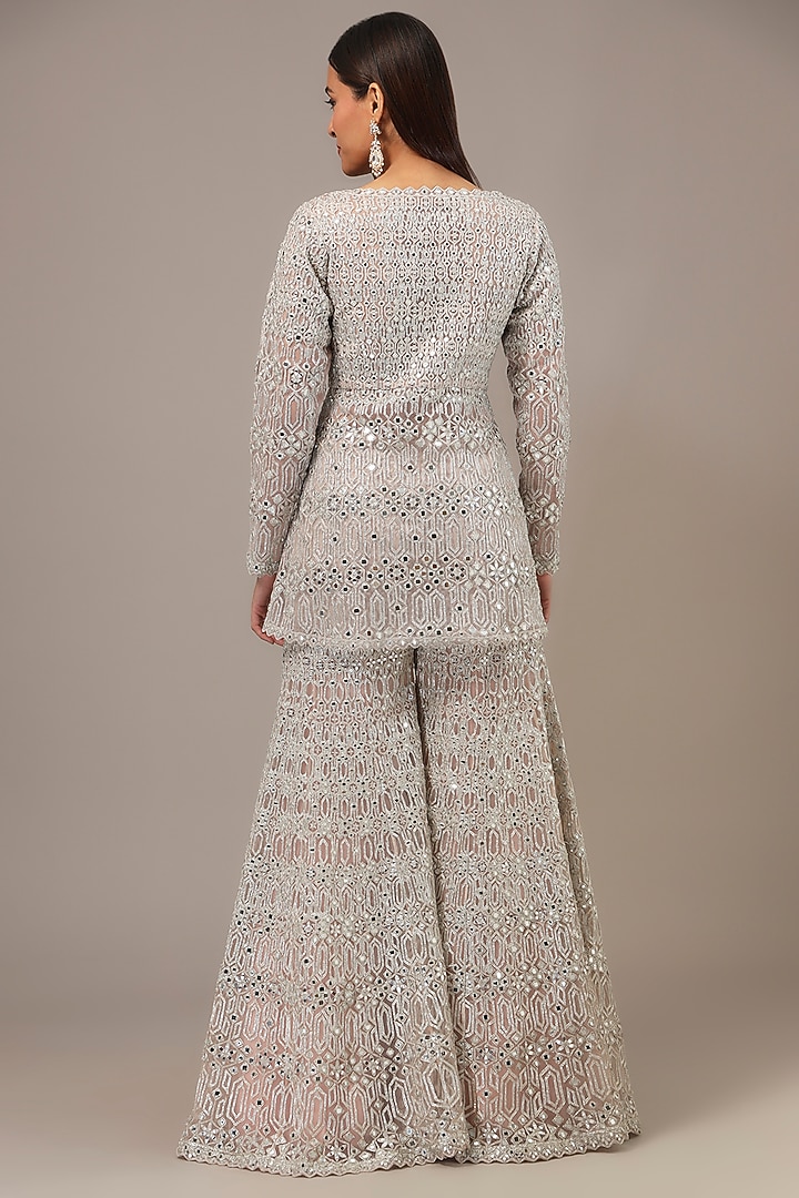 Pink Net Mirror & Zari Embroidered Bridal Sharara Set by Aneesh Agarwaal at Pernia's Pop Up Shop