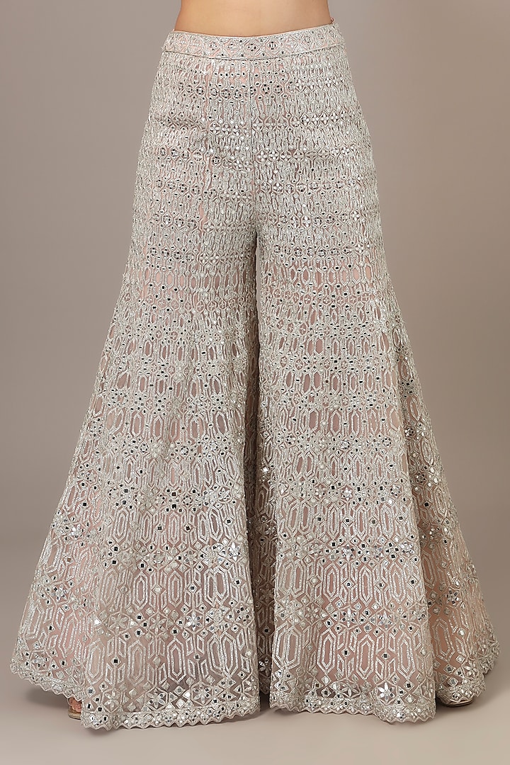 Pink Net Mirror & Zari Embroidered Bridal Sharara Set by Aneesh Agarwaal at Pernia's Pop Up Shop