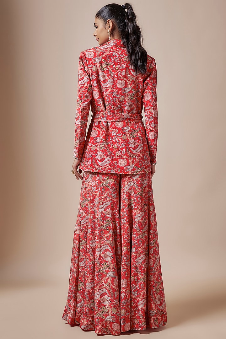 Red Crepe Kalamkari Printed Jacket Set by Aneesh Agarwaal PRET at Pernia's Pop Up Shop
