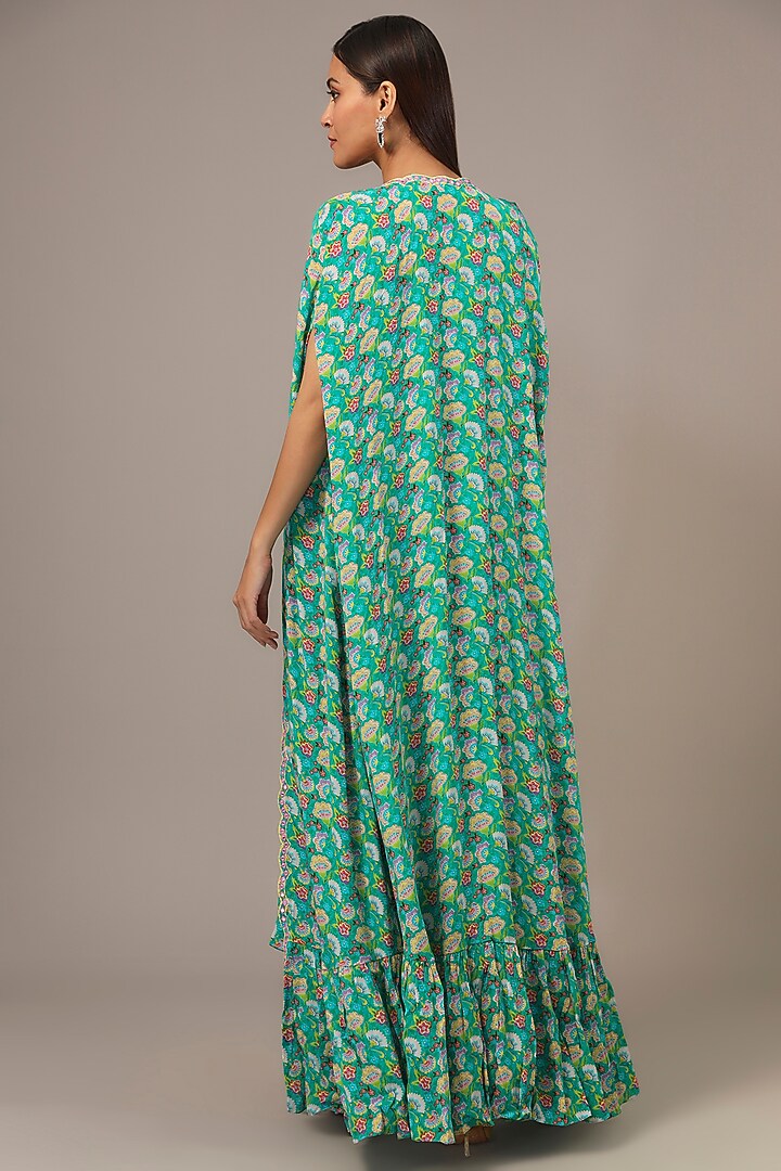 Green Crepe Skirt Set by Aneesh Agarwaal PRET at Pernia's Pop Up Shop