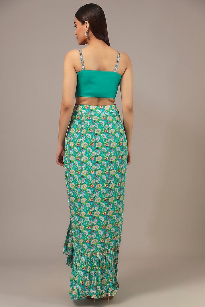 Green Crepe Skirt Set by Aneesh Agarwaal PRET at Pernia's Pop Up Shop
