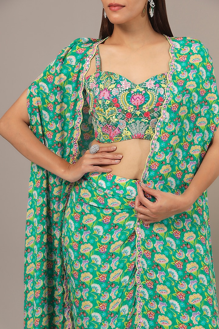 Green Crepe Skirt Set by Aneesh Agarwaal PRET at Pernia's Pop Up Shop