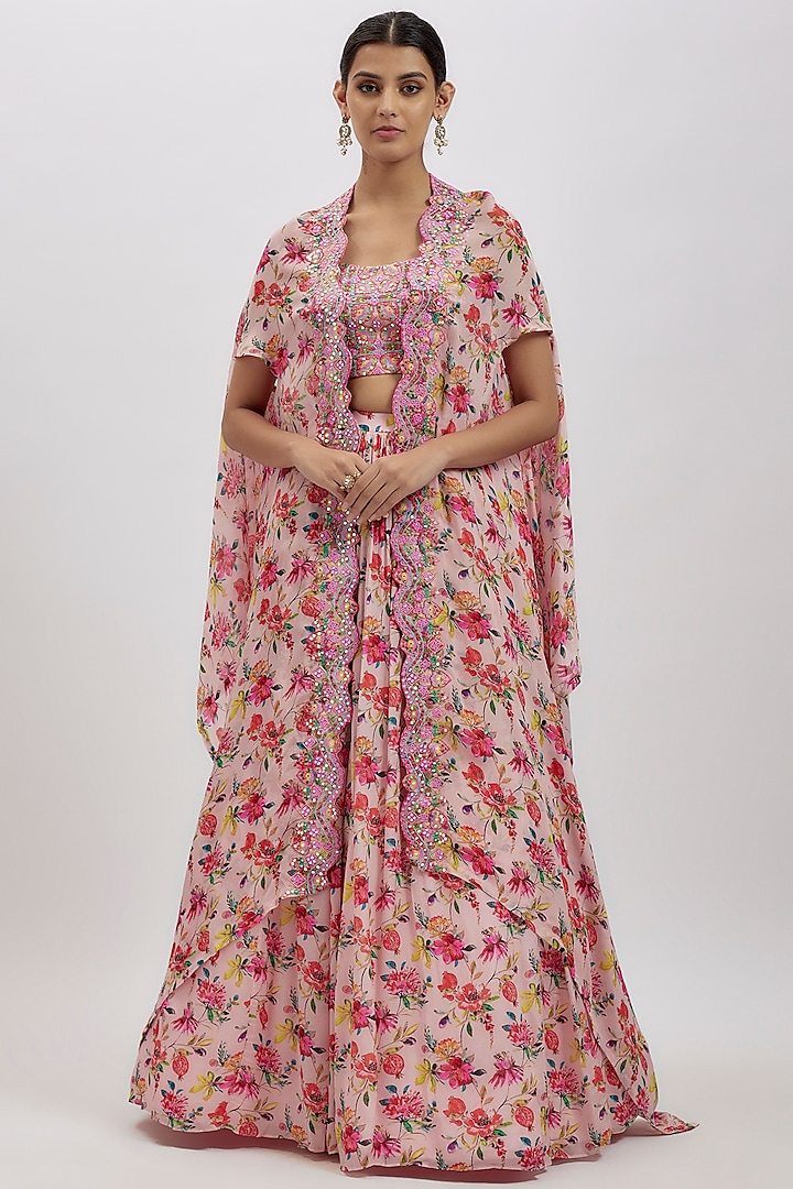 Peach Chinon Cape Set by Aneesh Agarwaal PRET at Pernia's Pop Up Shop