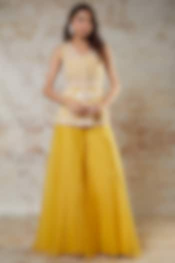 Yellow Silk Organza Palazzo Set by Aneesh Agarwaal PRET at Pernia's Pop Up Shop