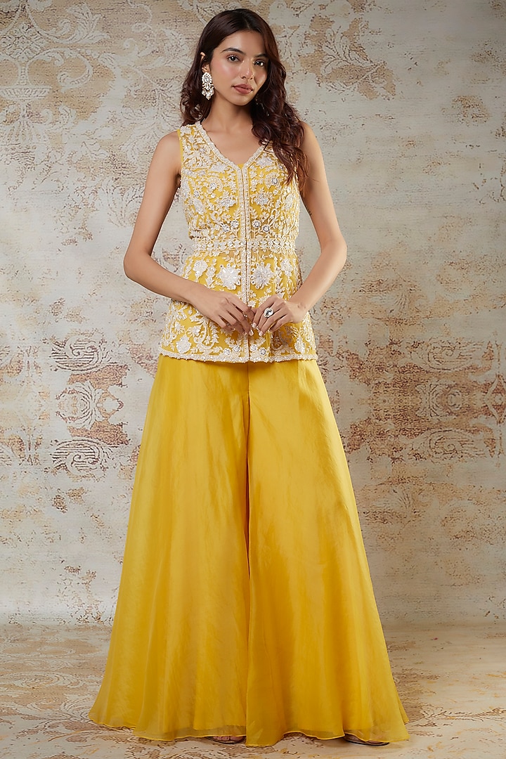 Yellow Silk Organza Palazzo Set by Aneesh Agarwaal PRET at Pernia's Pop Up Shop