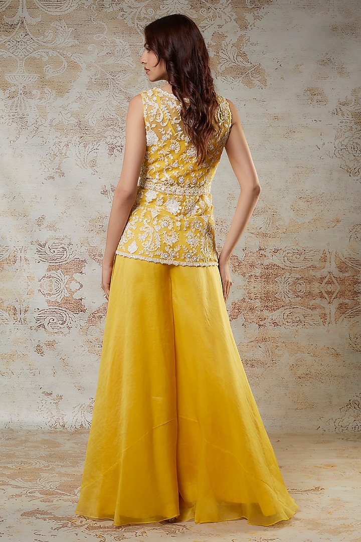 Yellow Silk Organza Palazzo Set by Aneesh Agarwaal PRET at Pernia's Pop Up Shop