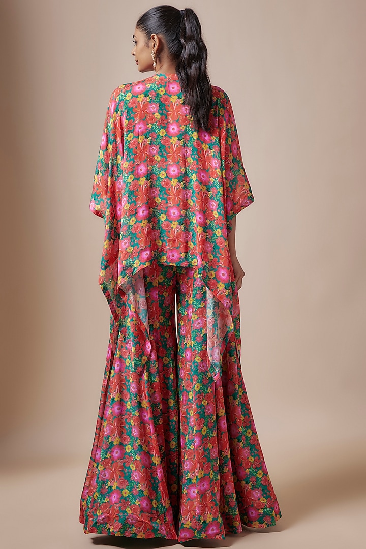 Green Crepe Floral Printed Wedding Sharara Set by Aneesh Agarwaal PRET at Pernia's Pop Up Shop