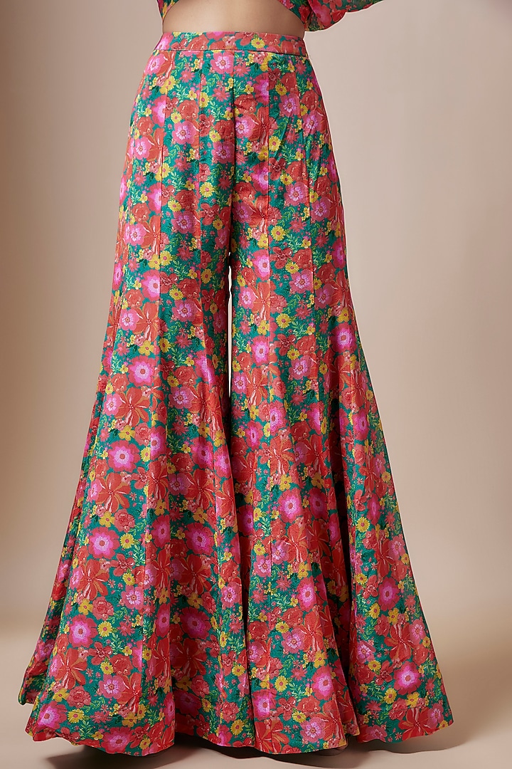 Green Crepe Floral Printed Wedding Sharara Set by Aneesh Agarwaal PRET at Pernia's Pop Up Shop