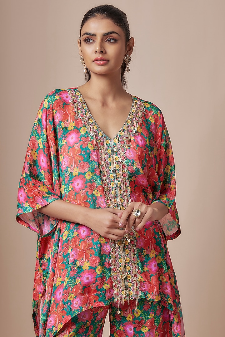 Green Crepe Floral Printed Wedding Sharara Set by Aneesh Agarwaal PRET at Pernia's Pop Up Shop