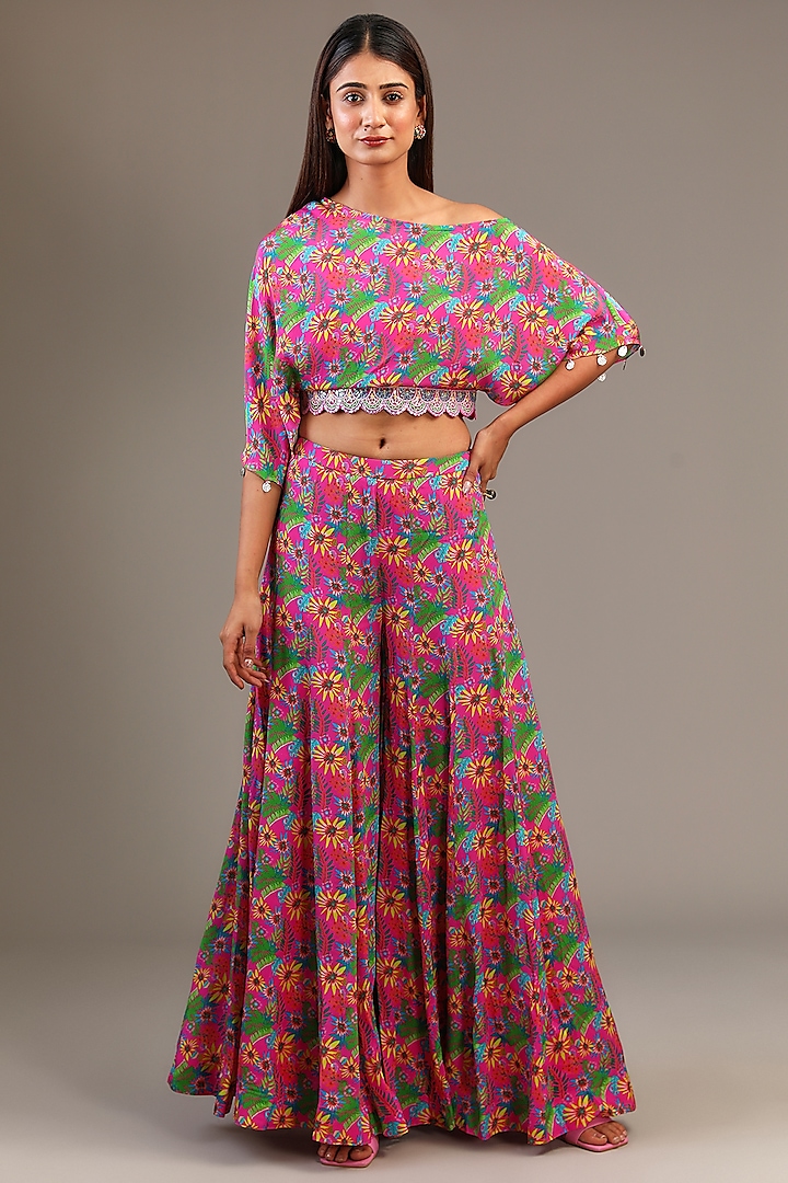 Pink Crepe Printed Sharara Set by Aneesh Agarwaal PRET at Pernia's Pop Up Shop