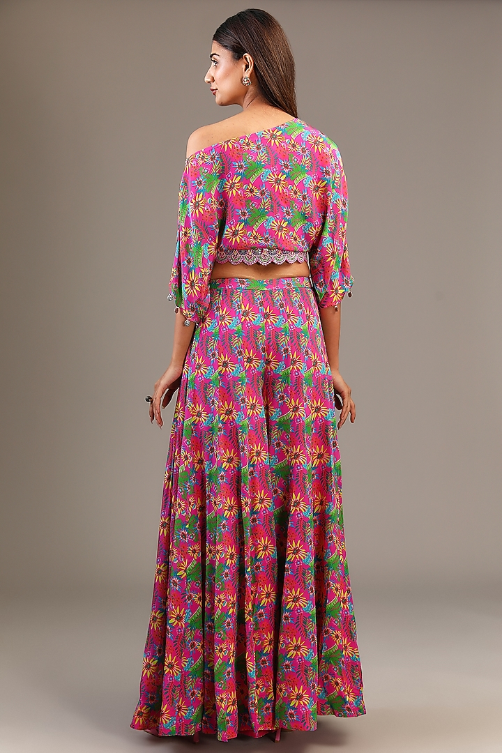 Pink Crepe Printed Wedding Sharara Set by Aneesh Agarwaal PRET at Pernia's Pop Up Shop