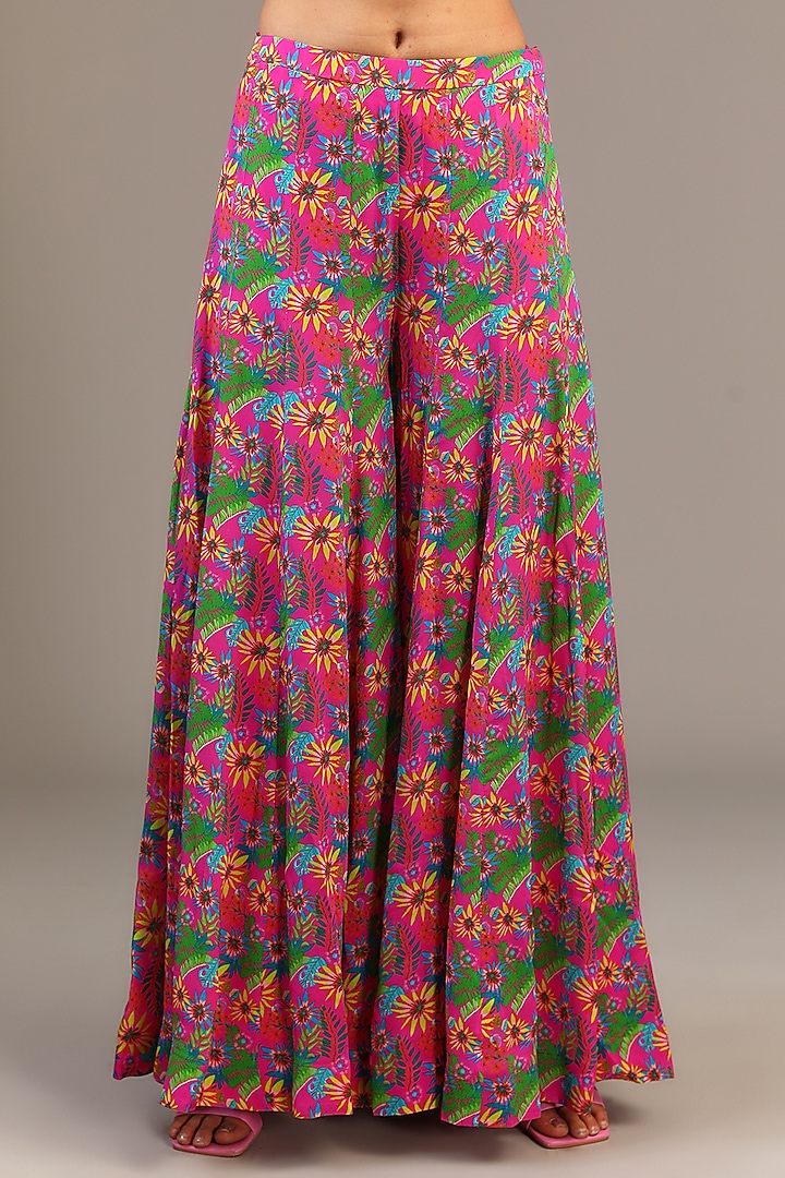 Pink Crepe Printed Wedding Sharara Set by Aneesh Agarwaal PRET at Pernia's Pop Up Shop