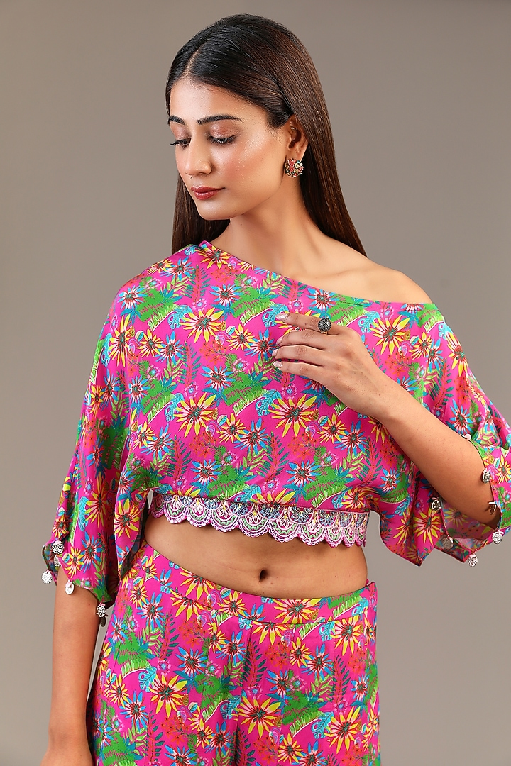Pink Crepe Printed Wedding Sharara Set by Aneesh Agarwaal PRET at Pernia's Pop Up Shop