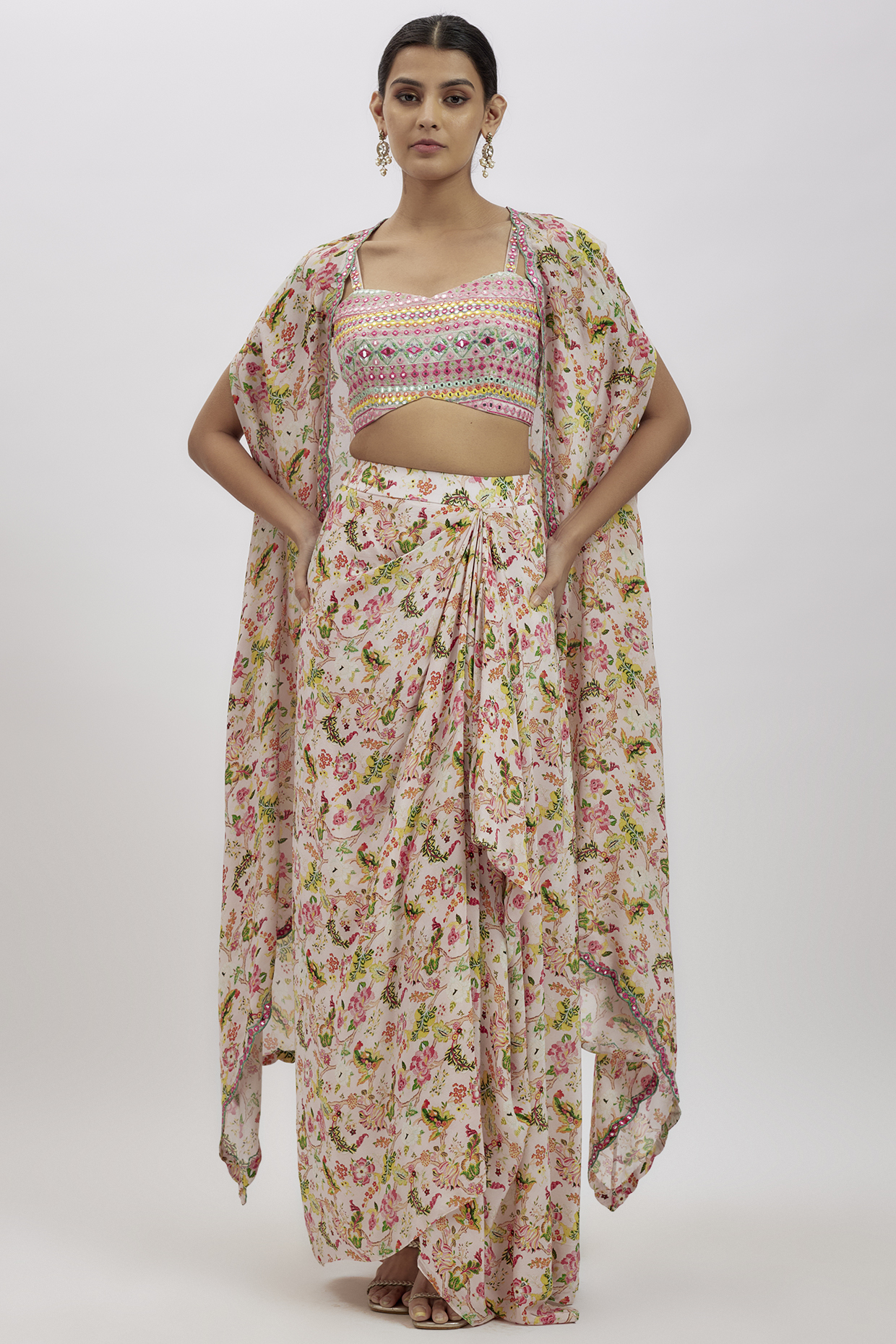 Peach Crepe Cape Set by Aneesh Agarwaal PRET at Pernia's Pop Up Shop