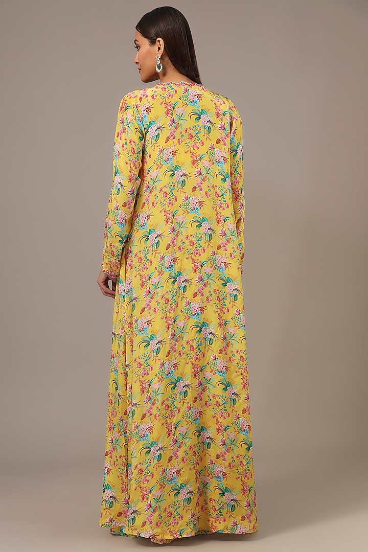 Yellow Crepe Thread Embroidered Jacket Set by Aneesh Agarwaal PRET at Pernia's Pop Up Shop