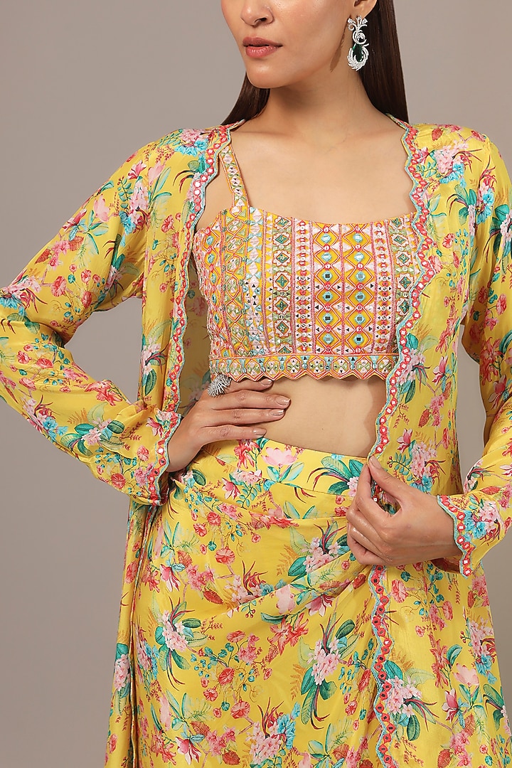 Yellow Crepe Thread Embroidered Jacket Set by Aneesh Agarwaal PRET at Pernia's Pop Up Shop
