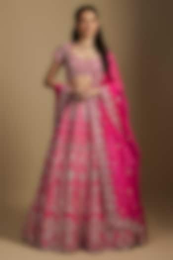 Pink Silk Silver Embroidered Bridal Lehenga Set by Aneesh Agarwaal at Pernia's Pop Up Shop