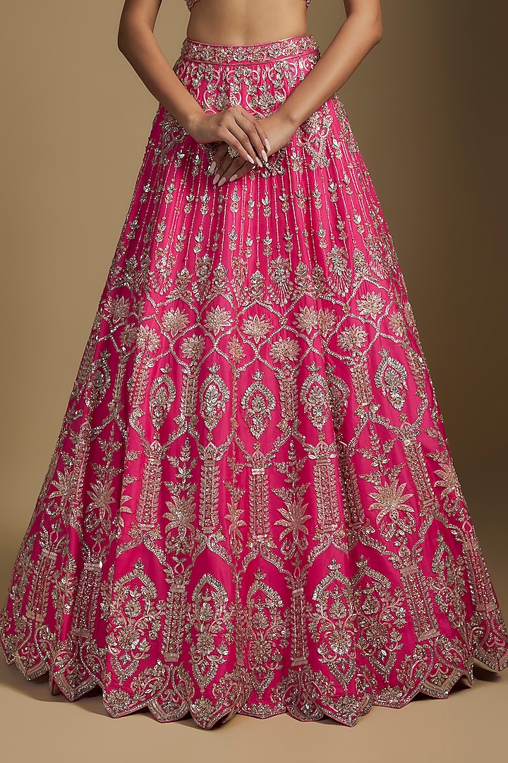 Pink Silk Silver Embroidered Bridal Lehenga Set by Aneesh Agarwaal at Pernia's Pop Up Shop