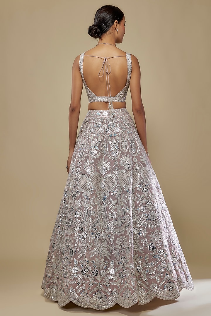 Taupe & Silver Organza Embroidered Bridal Lehenga Set by Aneesh Agarwaal at Pernia's Pop Up Shop