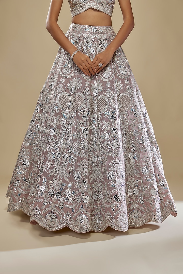 Taupe & Silver Organza Embroidered Bridal Lehenga Set by Aneesh Agarwaal at Pernia's Pop Up Shop