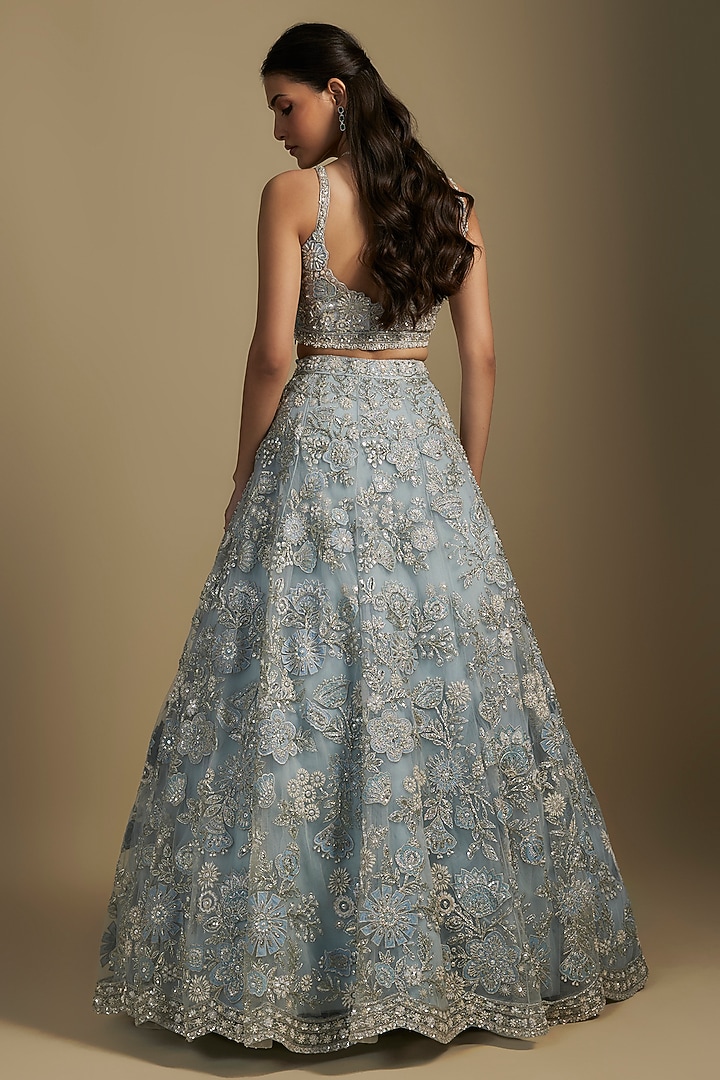 Sky Blue Net Bridal Lehenga Set by Aneesh Agarwaal at Pernia's Pop Up Shop